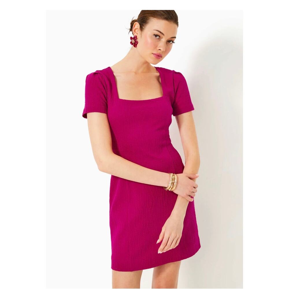 Lilly Pulitzer Brinley Stretch Shift Mystique Pink Wavy Jacquard Dress Sz Medium